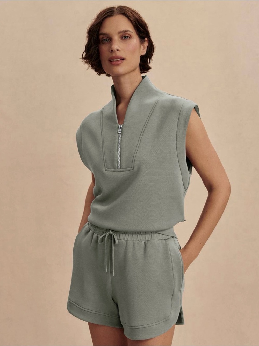 Varley Loretta DoubleSoft Half Zip Sleeveless Sweat Snow Sage S